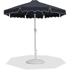 Amalfi Black With Cream Piping / Matte White Metal Patio Umbrella with Base Sets