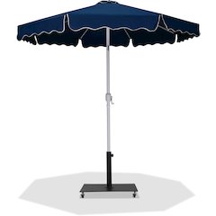 Amalfi Navy With Cream Piping / Matte Black Metal Patio Umbrella with Base Sets