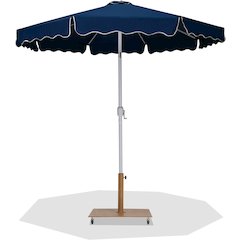 Amalfi Navy With Cream Piping / Teak Metal Patio Umbrella with Base Sets