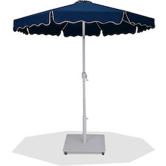 Amalfi Navy With Cream Piping / Matte White Metal Patio Umbrella with Base Sets