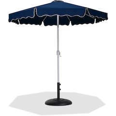 Amalfi Navy With Cream Piping / Matte Black Metal Patio Umbrella with Base Sets