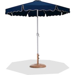 Amalfi Navy With Cream Piping / Teak Metal Patio Umbrella with Base Sets