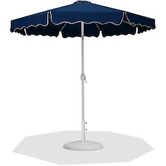 Amalfi Navy With Cream Piping / Matte White Metal Patio Umbrella with Base Sets