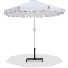 Amalfi White With Black Piping / Matte Black Metal Patio Umbrella with Base Sets