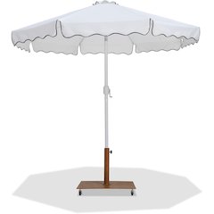 Amalfi White With Black Piping / Teak Metal Patio Umbrella with Base Sets