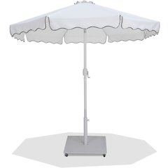 Amalfi White With Black Piping / Matte White Metal Patio Umbrella with Base Sets
