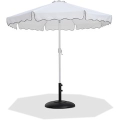Amalfi White With Black Piping / Matte Black Metal Patio Umbrella with Base Sets