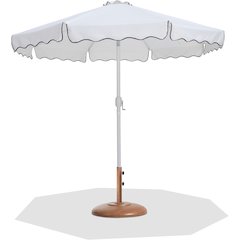 Amalfi White With Black Piping / Teak Metal Patio Umbrella with Base Sets