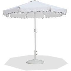 Amalfi White With Black Piping / Matte White Metal Patio Umbrella with Base Sets