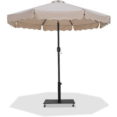 Amalfi Beige With Cream Piping / Matte Black Metal Patio Umbrella with Base Sets