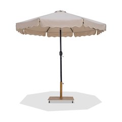 Amalfi Beige With Cream Piping / Teak Metal Patio Umbrella with Base Sets