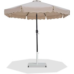 Amalfi Beige With Cream Piping / Matte White Metal Patio Umbrella with Base Sets