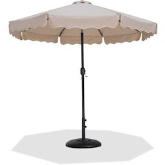 Amalfi Beige With Cream Piping / Matte Black Metal Patio Umbrella with Base Sets