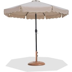 Amalfi Beige With Cream Piping / Teak Metal Patio Umbrella with Base Sets