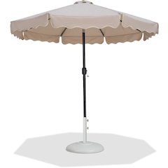 Amalfi Beige With Cream Piping / Matte White Metal Patio Umbrella with Base Sets