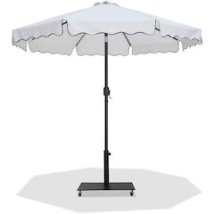 Amalfi White With Black Piping / Matte Black Metal Patio Umbrella with Base Sets