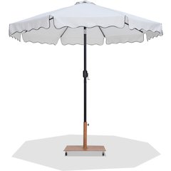 Amalfi White With Black Piping / Teak Metal Patio Umbrella with Base Sets