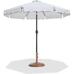 Amalfi White With Black Piping / Teak Metal Patio Umbrella with Base Sets