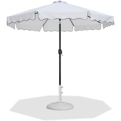Amalfi White With Black Piping / Matte White Metal Patio Umbrella with Base Sets