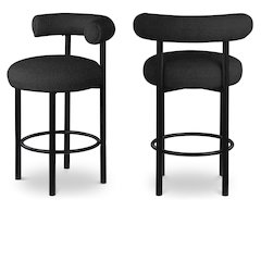 Bordeaux Black Boucle Fabric Stool, Set of 2
