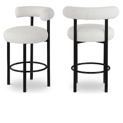 Bordeaux Cream Boucle Fabric Stool, Set of 2