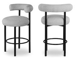 Bordeaux Grey Boucle Fabric Stool, Set of 2