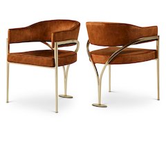 Madelyn Cognac Velvet Dining Chair, Set of 2