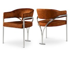 Madelyn Cognac Velvet Dining Chair, Set of 2