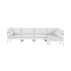White Fabric Outdoor Patio Modular Sectional, Contemporary Style, Cushioned