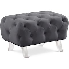 Crescent Grey Velvet Ottoman