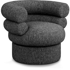 Valentina Black Linen Textured Fabric Accent Swivel Chair