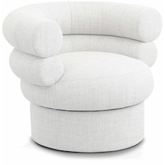 Valentina Cream Linen Textured Fabric Accent Swivel Chair