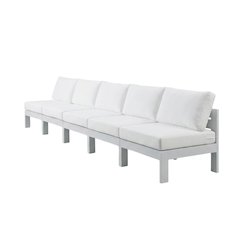 White Fabric Outdoor Patio Modular Sofa, Contemporary Style, Cushioned Seating
