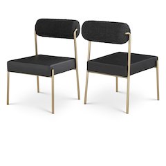 Carly Black Vegan Leather Seat / Boucle Fabric Back Dining Chair, Set of 2