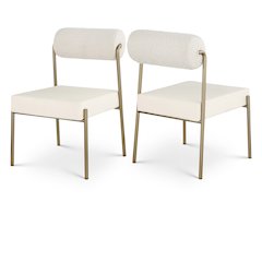 Carly Cream Vegan Leather Seat / Boucle Fabric Back Dining Chair, Set of 2