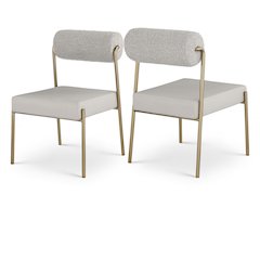 Carly Taupe Vegan Leather Seat / Boucle Fabric Back Dining Chair, Set of 2