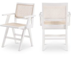 Preston White Wood Dining Arm Chair, Set of 2