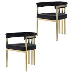 Velvet Dining Chairs with Brushed Brass Iron Legs, Black Velvet, Set of 2