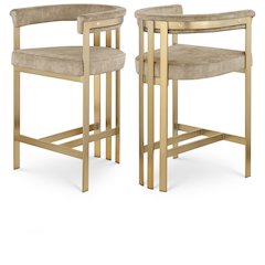 Marcello Beige Velvet Counter Stool, Set of 2