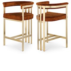 Marcello Cognac Velvet Counter Stool, Set of 2