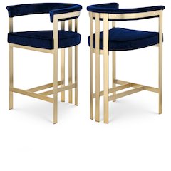 Marcello Navy Velvet Counter Stool, Set of 2