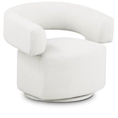 Niya Cream Linen Textured Fabric Swivel Accent Chair
