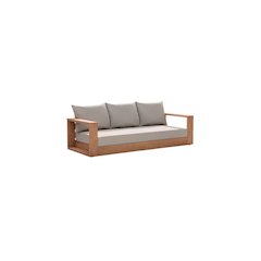 Contemporary Gray Fabric Outdoor Sofa With Cushions And Finish In Teak