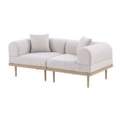 Beige Fabric Outdoor Modular Loveseat with Cushions and Contemporary Style