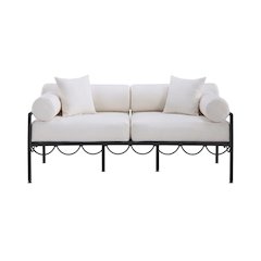 Cream Water-Resistant Fabric Outdoor Loveseat With Cushions And Stylish Design