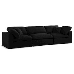 Serene Black Linen Textured Fabric Deluxe Comfort Modular Sofa