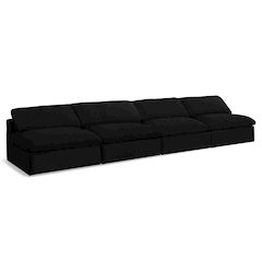 Serene Black Linen Textured Fabric Deluxe Comfort Modular Armless Sofa