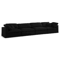 Serene Black Linen Textured Fabric Deluxe Comfort Modular Sofa