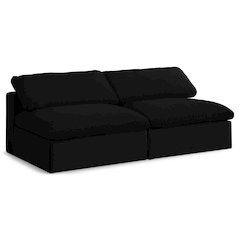 Serene Black Linen Textured Fabric Deluxe Comfort Modular Armless Sofa