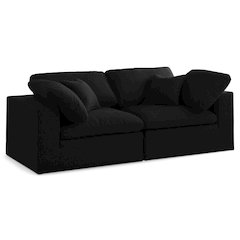 Serene Black Linen Textured Fabric Deluxe Comfort Modular Sofa